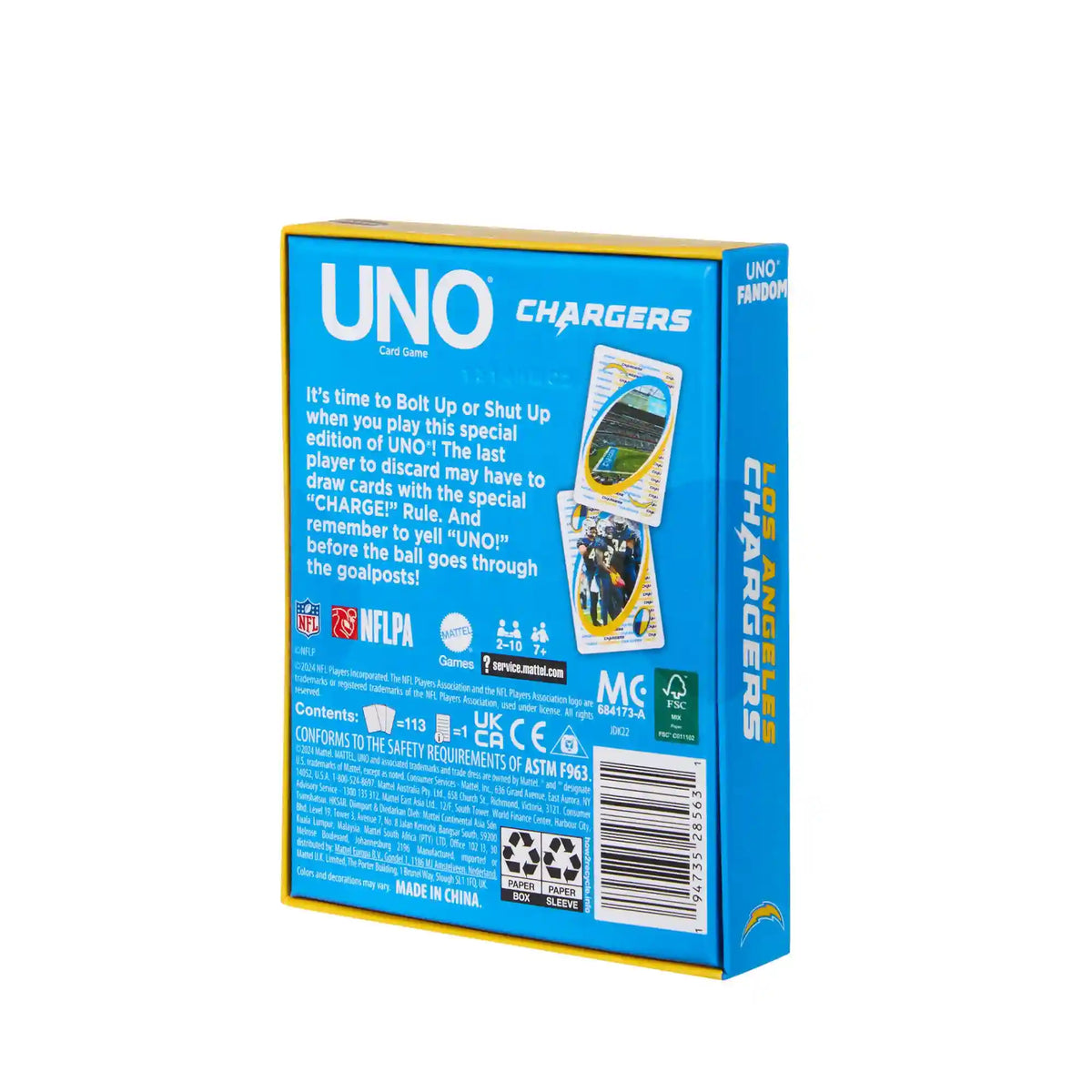 UNO Fandom NFL Los Angeles Chargers Game Deck