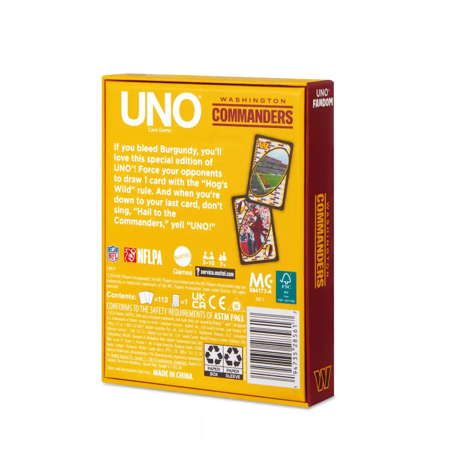 UNO Fandom NFL Washington Commanders Game Deck