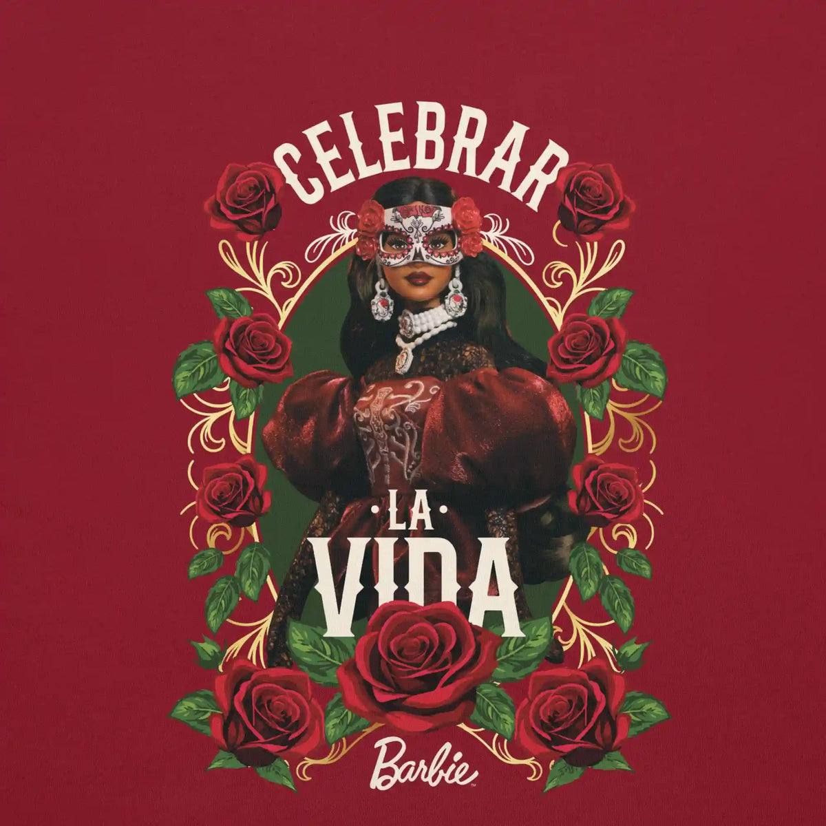 Barbie Día de Muertos Celebrar La Vida Red T-shirt