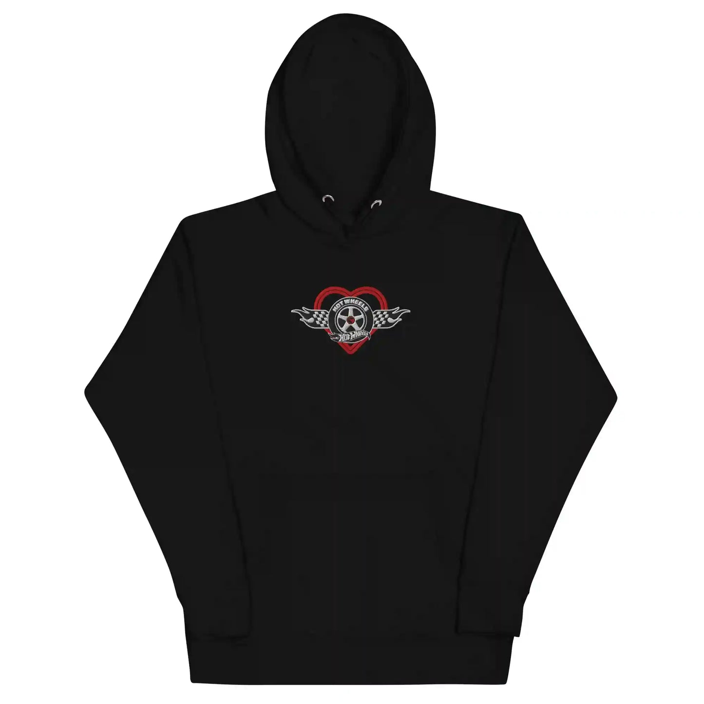 Hot Wheels Checkered Hearts Embroidered Black Hoodie