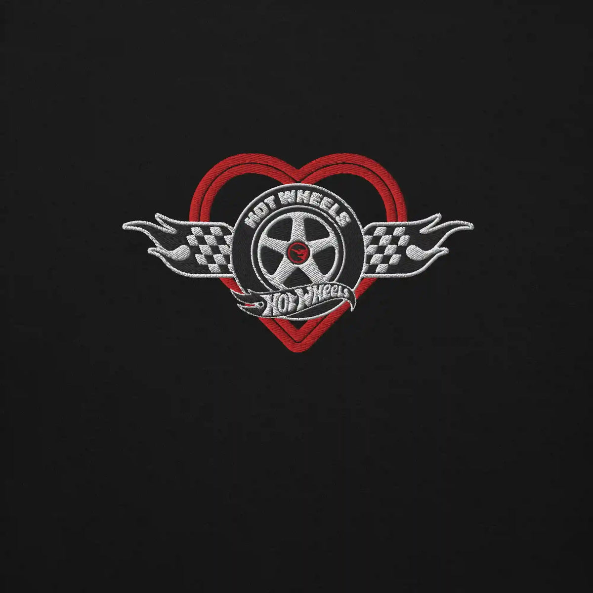 Hot Wheels Checkered Hearts Embroidered Black Hoodie
