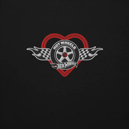 Hot Wheels Checkered Hearts Embroidered Black Hoodie
