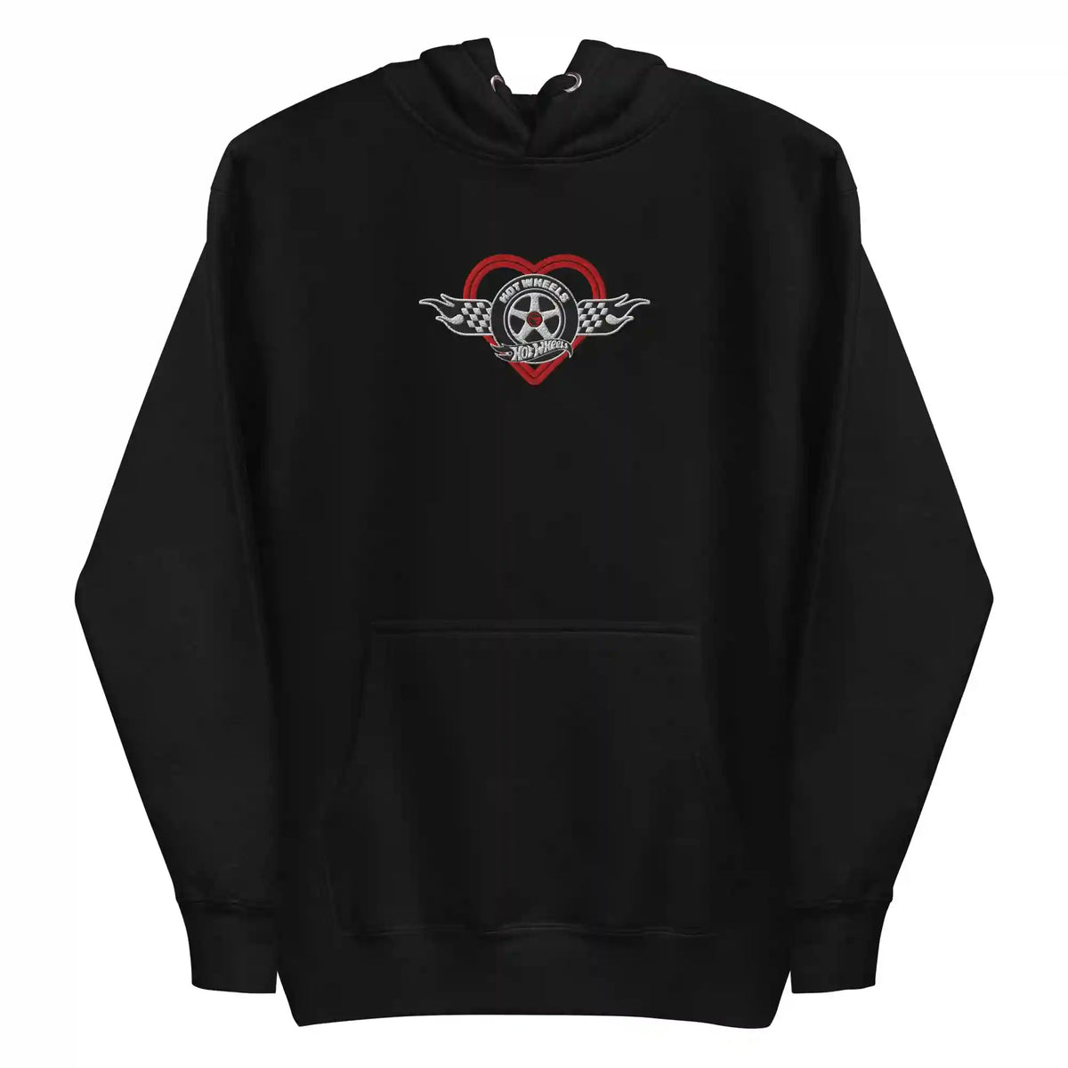 Hot Wheels Checkered Hearts Embroidered Black Hoodie