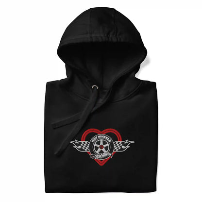 Hot Wheels Checkered Hearts Embroidered Black Hoodie