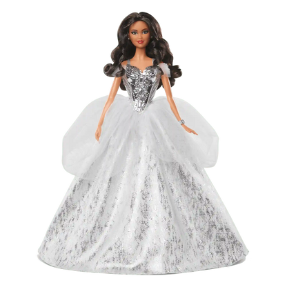 2021 Holiday Barbie Doll, Brunette Curly Hair