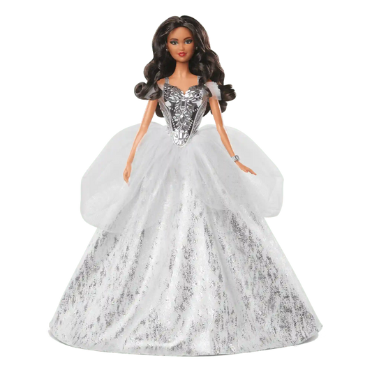 2021 Holiday Barbie Doll, Brunette Curly Hair